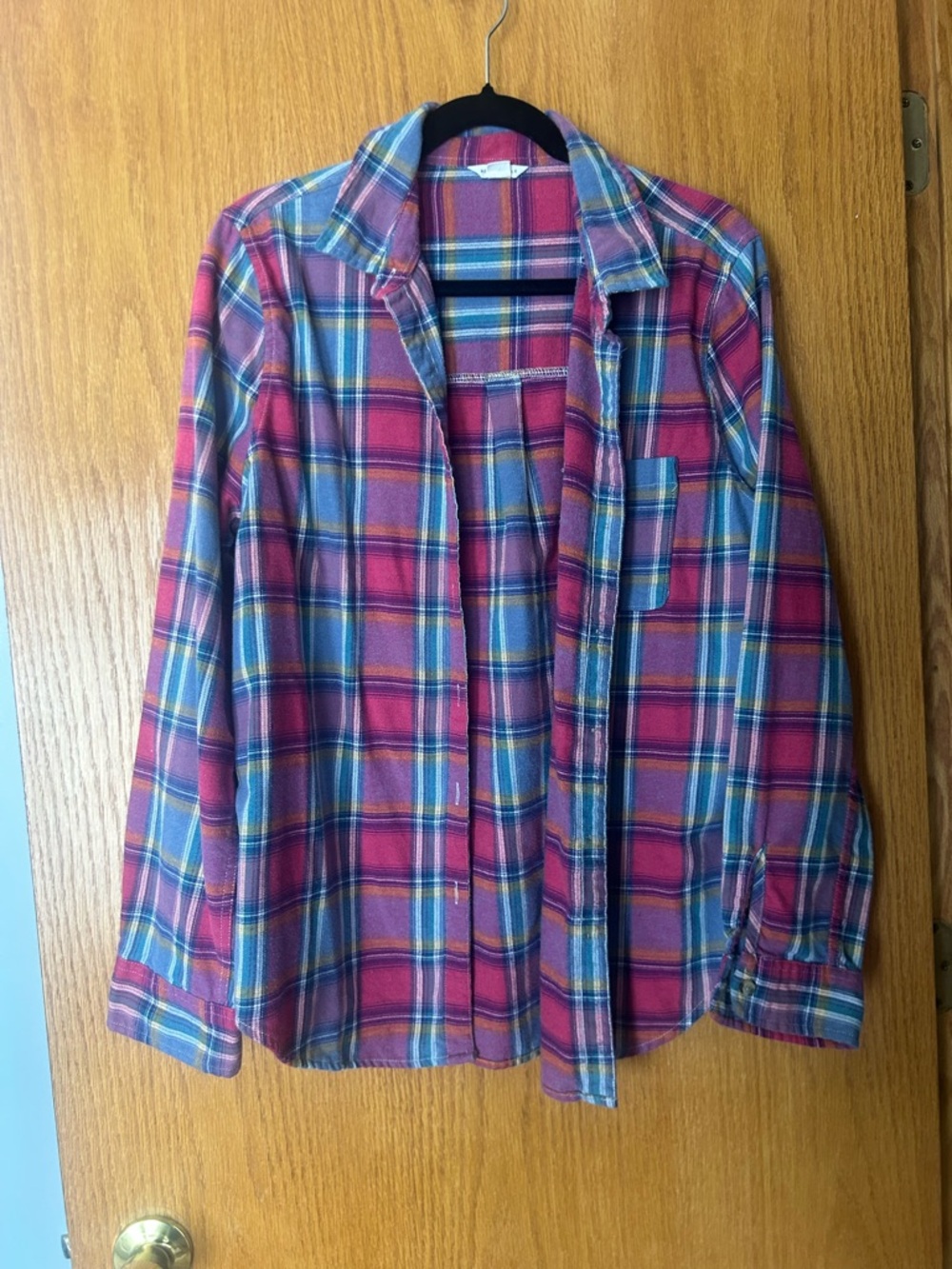 Plaid Button-Up Shirt in Pink  & Blue